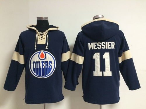 2014 Old Time Hockey Edmonton Oilers #11 Mark Messier Navy Blue Hoodie inbean