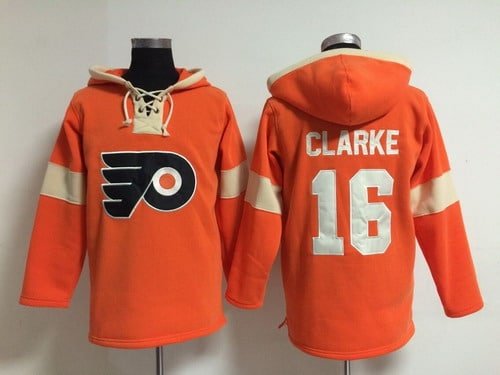 2014 Old Time Hockey Philadelphia Flyers #16 Bobby Clarke Orange Hoodie inbean