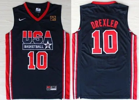 1992 Olympics Team USA #10 Clyde Drexler Navy Blue Swingman Jersey inbean