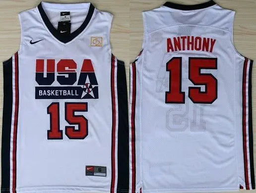 1992 Olympics Team USA #15 Carmelo Anthony White Swingman Jersey inbean