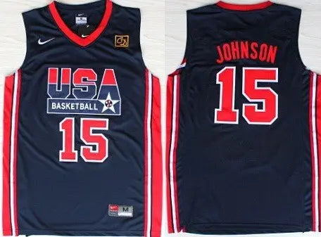 1992 Olympics Team USA #15 Magic Johnson Navy Blue Swingman Jersey inbean