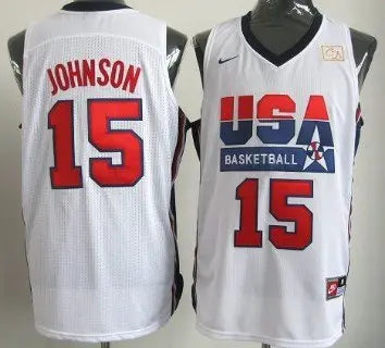 1992 Olympics Team USA #15 Magic Johnson White Swingman Jersey inbean