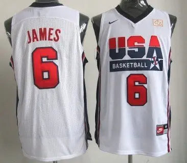 1992 Olympics Team USA #6 LeBron James White Swingman Jersey inbean