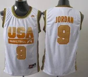 1992 Olympics Team USA #9 Michael Jordans White With Gold Swingman Jersey inbean