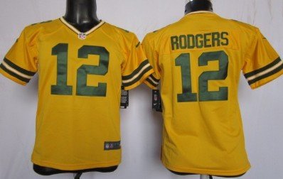 Nike Green Bay Packers #12 Aaron Rodgers Yellow Game Kids Jersey inbean