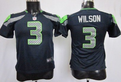 Nike Seattle Seahawks #3 Russell Wilson Navy Blue Game Kids Jersey inbean