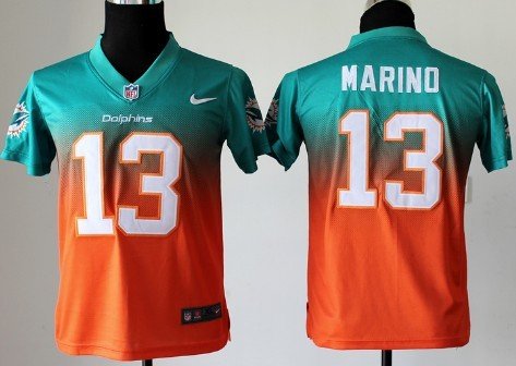 Nike Miami Dolphins #13 Dan Marino Green/Orange Fadeaway Kids Jersey inbean