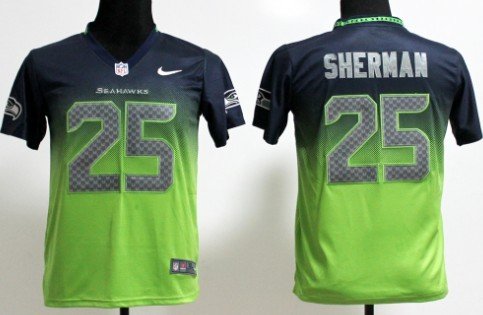 Nike Seattle Seahawks #25 Richard Sherman Navy Blue/Green Fadeaway Kids Jersey inbean