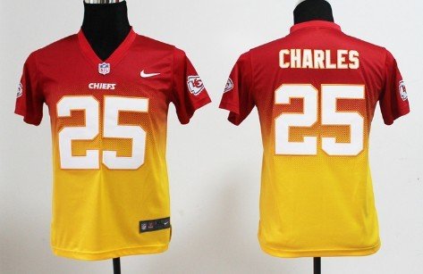 Nike Kansas City Chiefs #25 Jamaal Charles Red/Yellow Fadeaway Kids Jersey inbean