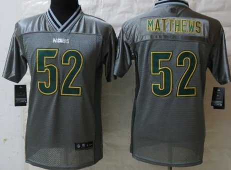 Nike Green Bay Packers #52 Clay Matthews 2013 Gray Vapor Kids Jersey inbean