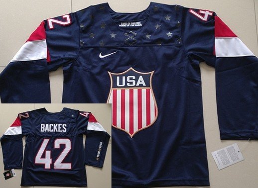 2014 Olympics USA #42 David Backes Navy Blue Kids Jersey inbean