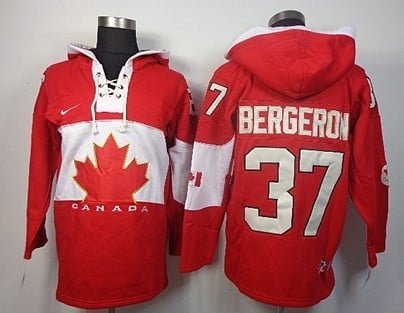 2014 Old Time Hockey Olympics Canada #37 Patrice Bergeron Red Hoodie inbean