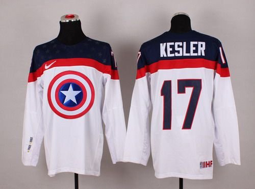 2015 Men's Team USA #17 Ryan Kesler Captain America Fashion White Jersey inbean