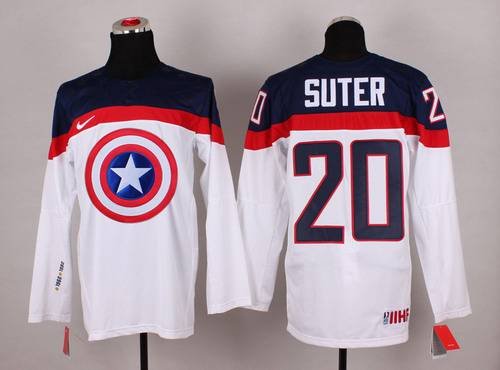 2015 Men's Team USA #20 Ryan Suter Captain America Fashion White Jersey inbean