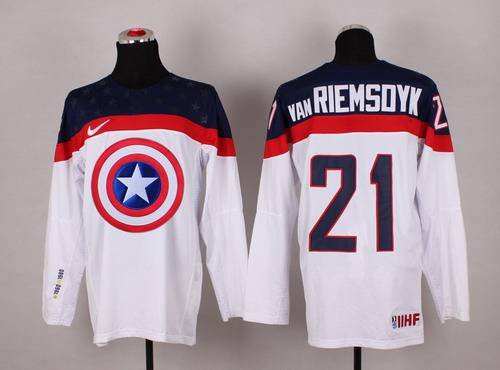 2015 Men's Team USA #21 James van Riemsdyk Captain America Fashion White Jersey inbean