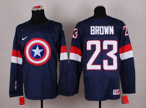 2015 Men's Team USA #23 Dustin Brown Captain America Fashion Navy Blue Jersey inbean