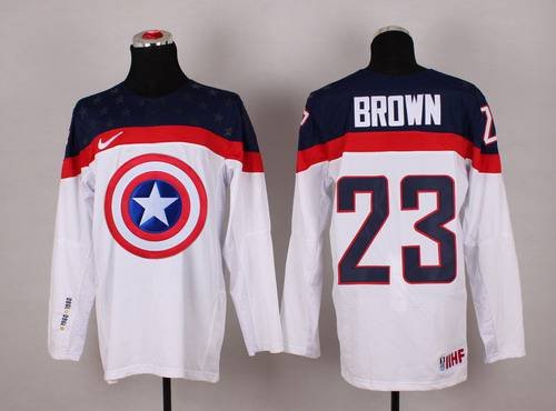 2015 Men's Team USA #23 Dustin Brown Captain America Fashion White Jersey inbean