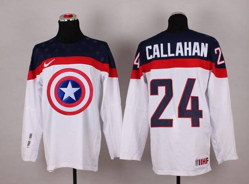 2015 Men's Team USA #24 Ryan Callahan Captain America Fashion White Jersey inbean