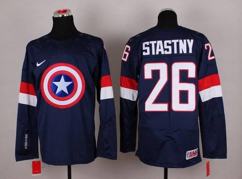 2015 Men's Team USA #26 Paul Stastny Captain America Fashion Navy Blue Jersey inbean