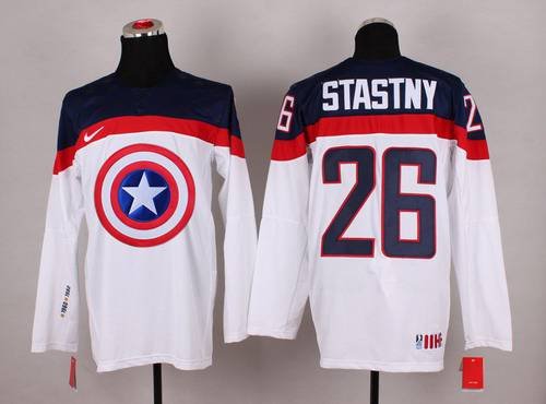 2015 Men's Team USA #26 Paul Stastny Captain America Fashion White Jersey inbean