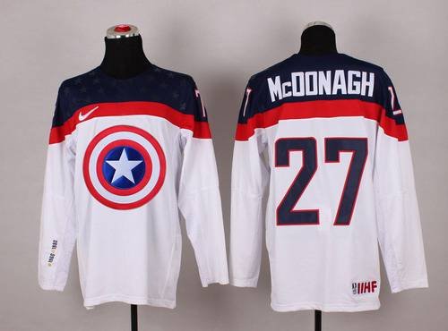 2015 Men's Team USA #27 Ryan Mcdonagh Captain America Fashion White Jersey inbean