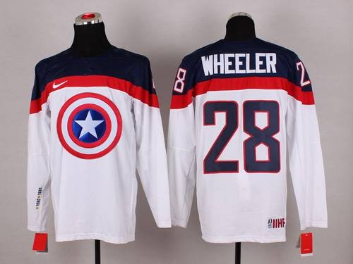 2015 Men's Team USA #28 Blake Wheeler Captain America Fashion White Jersey inbean