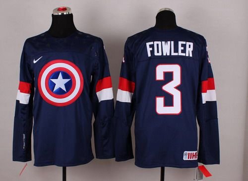 2015 Men's Team USA #3 Cam Fowler Captain America Fashion Navy Blue Jersey inbean