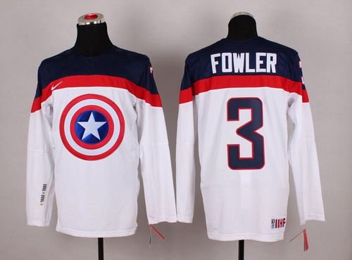 2015 Men's Team USA #3 Cam Fowler Captain America Fashion White Jersey inbean