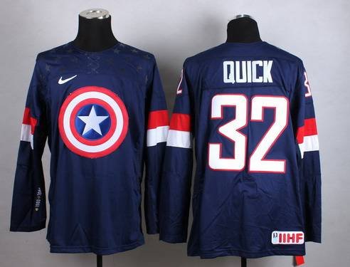 2015 Men's Team USA #32 Jonathan Quick Captain America Fashion Navy Blue Jersey inbean