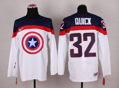 2015 Men's Team USA #32 Jonathan Quick Captain America Fashion White Jersey inbean