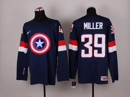 2015 Men's Team USA #39 Ryan Miller Captain America Fashion Navy Blue Jersey inbean