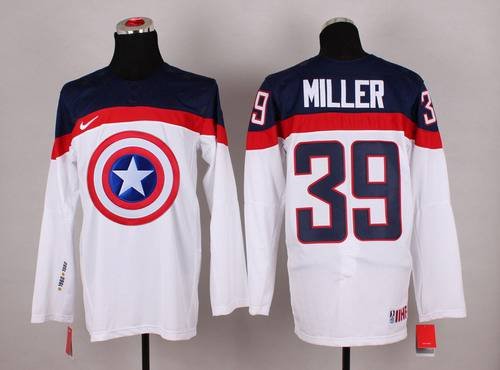 2015 Men's Team USA #39 Ryan Miller Captain America Fashion White Jersey inbean