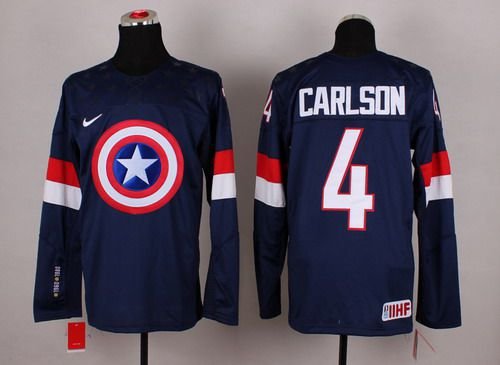 2015 Men's Team USA #4 John Carlson Captain America Fashion Navy Blue Jersey inbean