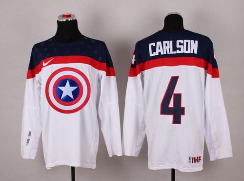 2015 Men's Team USA #4 John Carlson Captain America Fashion White Jersey inbean