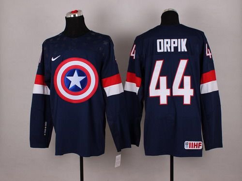 2015 Men's Team USA #44 Brooks Orpik Captain America Fashion Navy Blue Jersey inbean