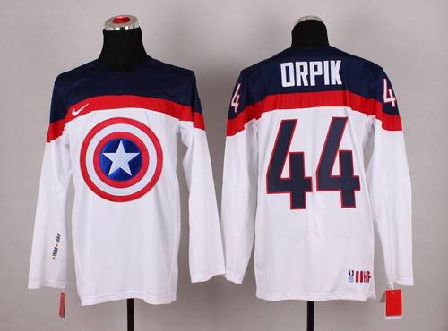 2015 Men's Team USA #44 Brooks Orpik Captain America Fashion White Jersey inbean