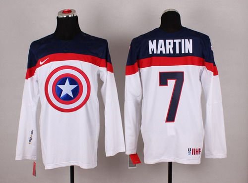 2015 Men's Team USA #7 Paul Martin Captain America Fashion White Jersey inbean