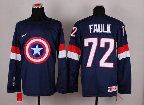 2015 Men's Team USA #72 Justin Faulk Captain America Fashion Navy Blue Jersey inbean