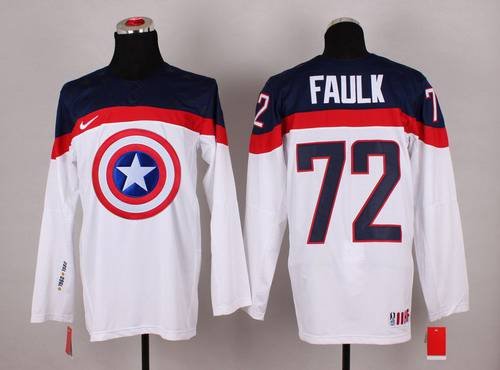 2015 Men's Team USA #72 Justin Faulk Captain America Fashion White Jersey inbean