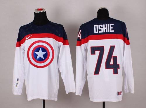 2015 Men's Team USA #74 T.J. Oshie Captain America Fashion White Jersey inbean