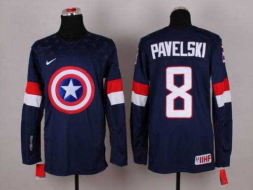 2015 Men's Team USA #8 Joe Pavelski Captain America Fashion Navy Blue Jersey inbean