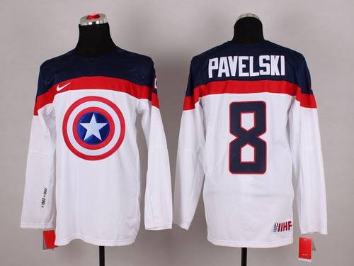 2015 Men's Team USA #8 Joe Pavelski Captain America Fashion White Jersey inbean