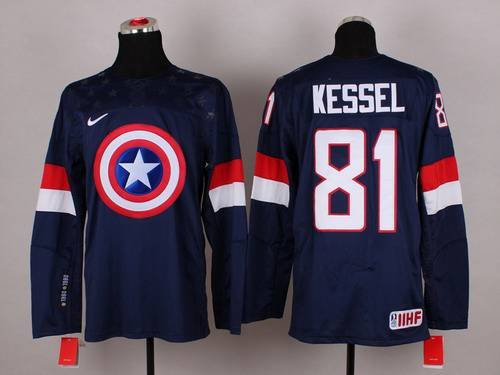 2015 Men's Team USA #81 Phil Kessel Captain America Fashion Navy Blue Jersey inbean