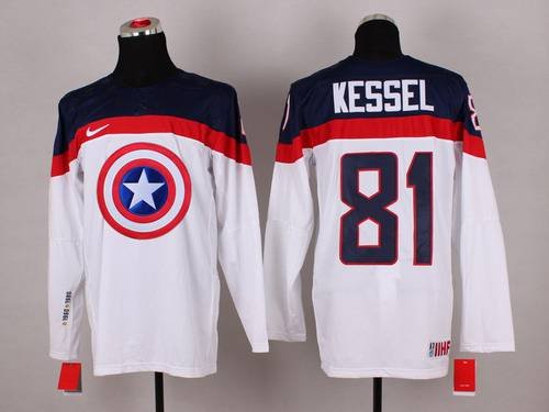 2015 Men's Team USA #81 Phil Kessel Captain America Fashion White Jersey inbean