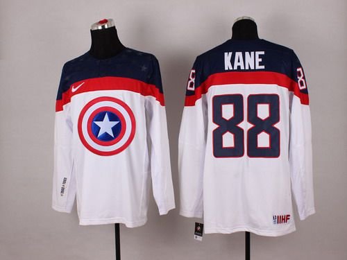 2015 Men's Team USA #88 Patrick Kane Captain America Fashion White Jersey inbean