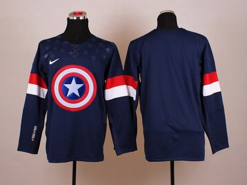 2015 Men's Team USA Blank Captain America Fashion Navy Blue Jersey inbean