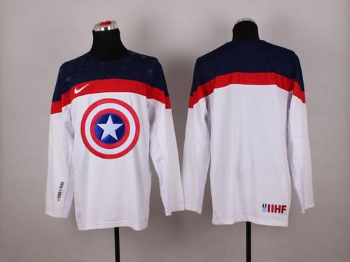 2015 Men's Team USA Blank Captain America Fashion White Jersey inbean