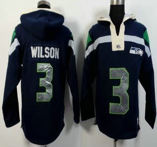 Men's Seattle Seahawks #3 Russell Wilson Navy Blue Team Color 2015 NFL Hoody inbean