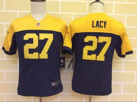 Youth Green Bay Packers #27 Eddie Lacy Navy Blue Gold Alternate NFL Nike Game Jersey inbean