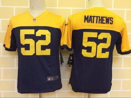 Youth Green Bay Packers #52 Clay Matthews Navy Blue Gold NFL Nike Game Jersey inbean